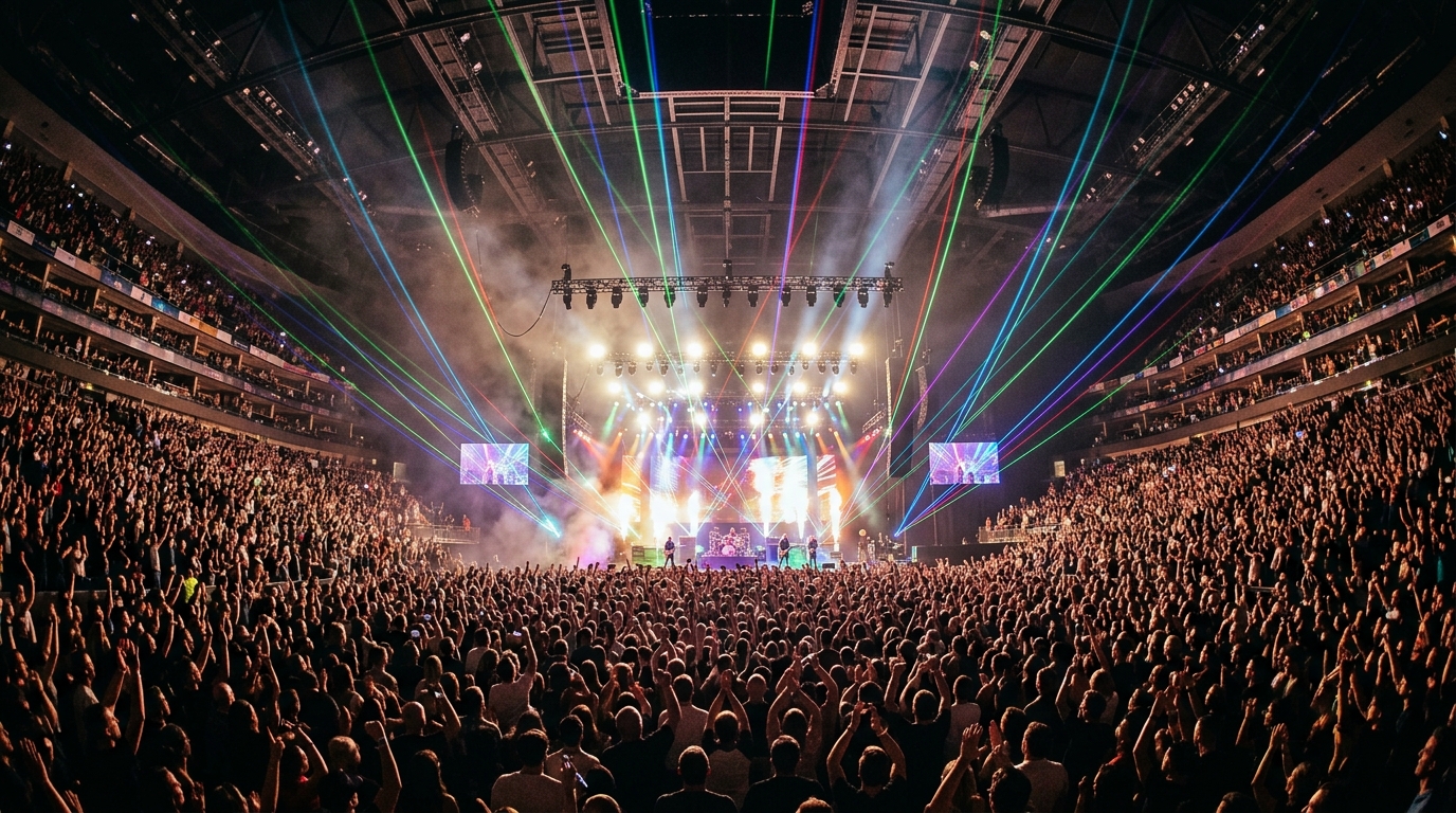 Live concert arena with stage lighting